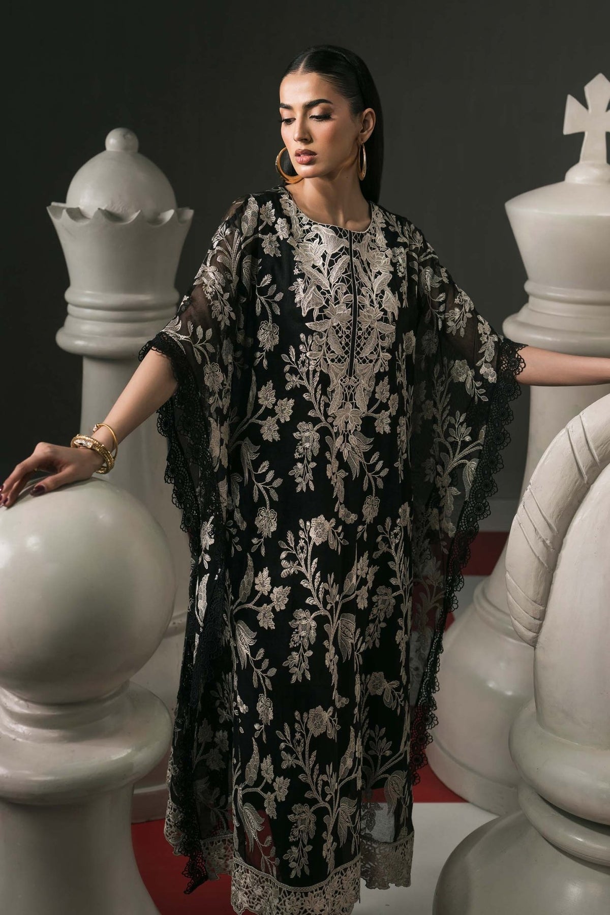 Maria B | RTW | 3 Piece Embroidered Cotton Net Suit-Brand:Maria B-Type:Luxury Pret-Black - House of Maryam- Buy in UK, USA