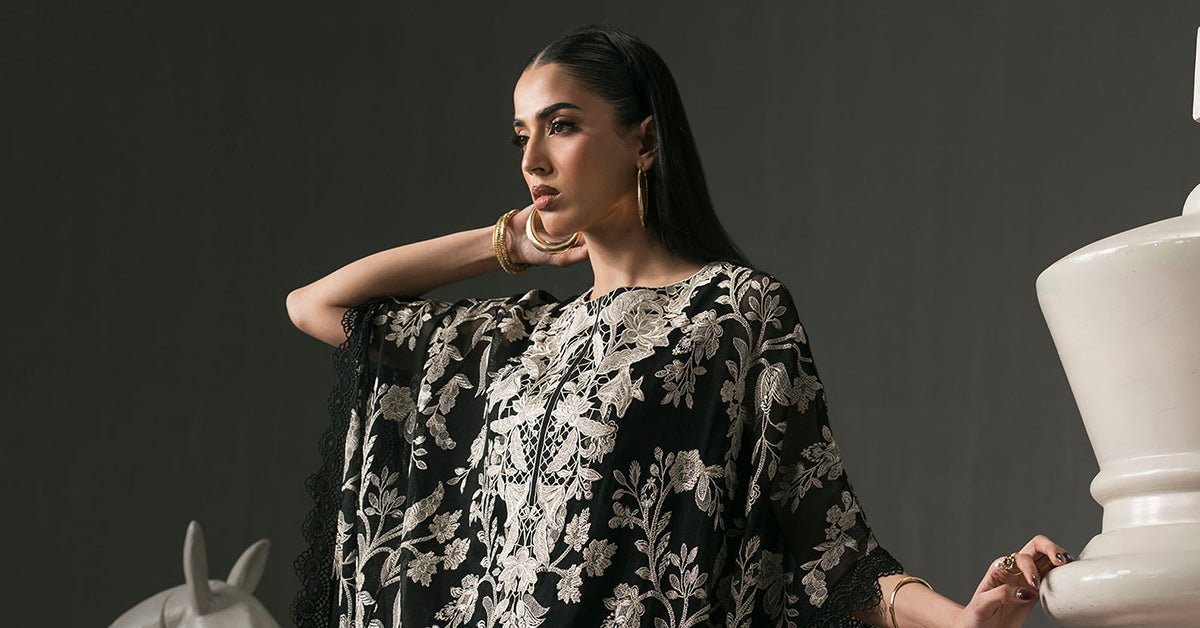 Maria B | RTW | 3 Piece Embroidered Cotton Net Suit-Brand:Maria B-Type:Luxury Pret-Black - House of Maryam- Buy in UK, USA
