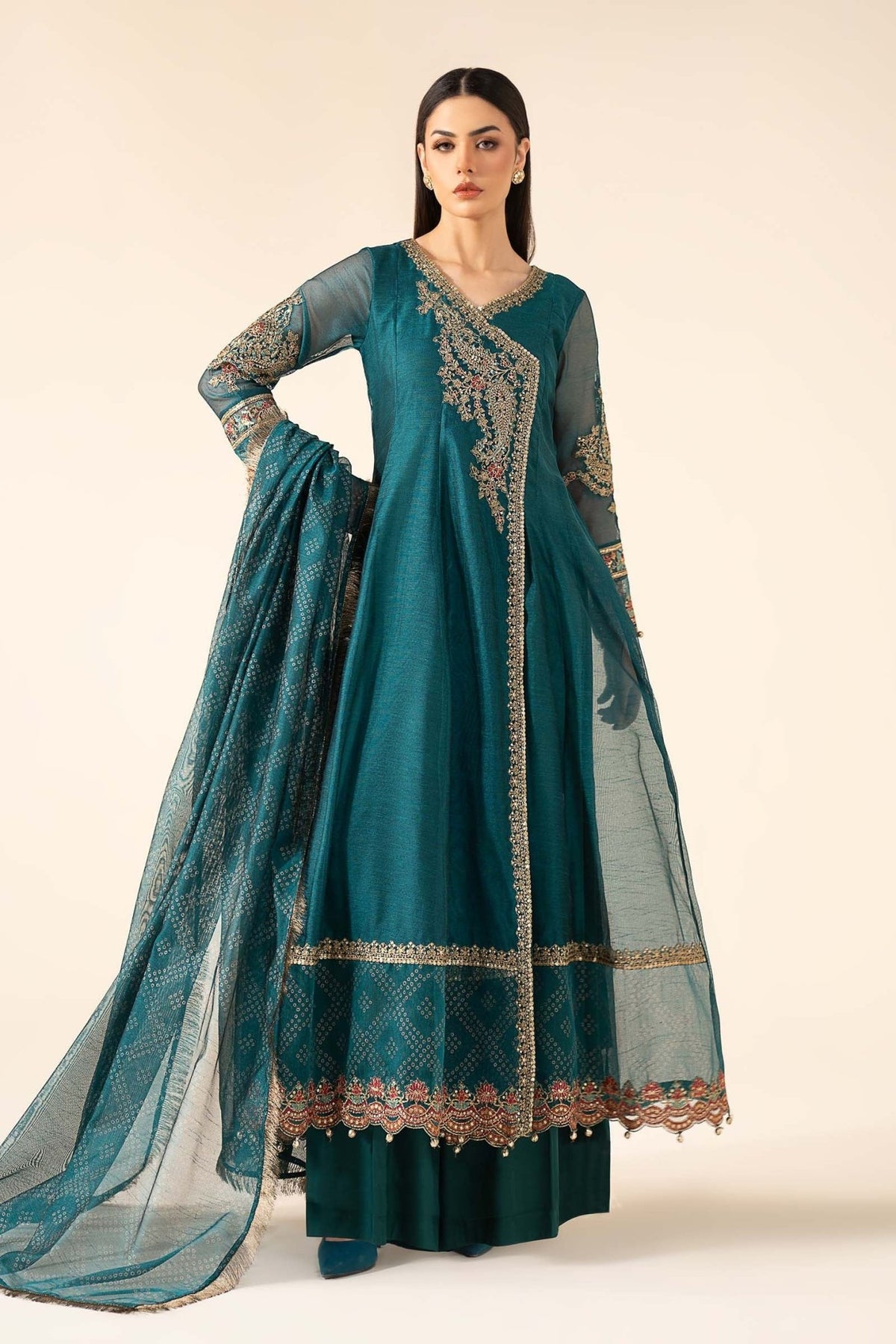 Maria B | RTW | 3 Piece Embroidered Cotton Net Suit-Brand:Maria B-Type:Luxury Pret-Green - House of Maryam- Buy in UK, USA