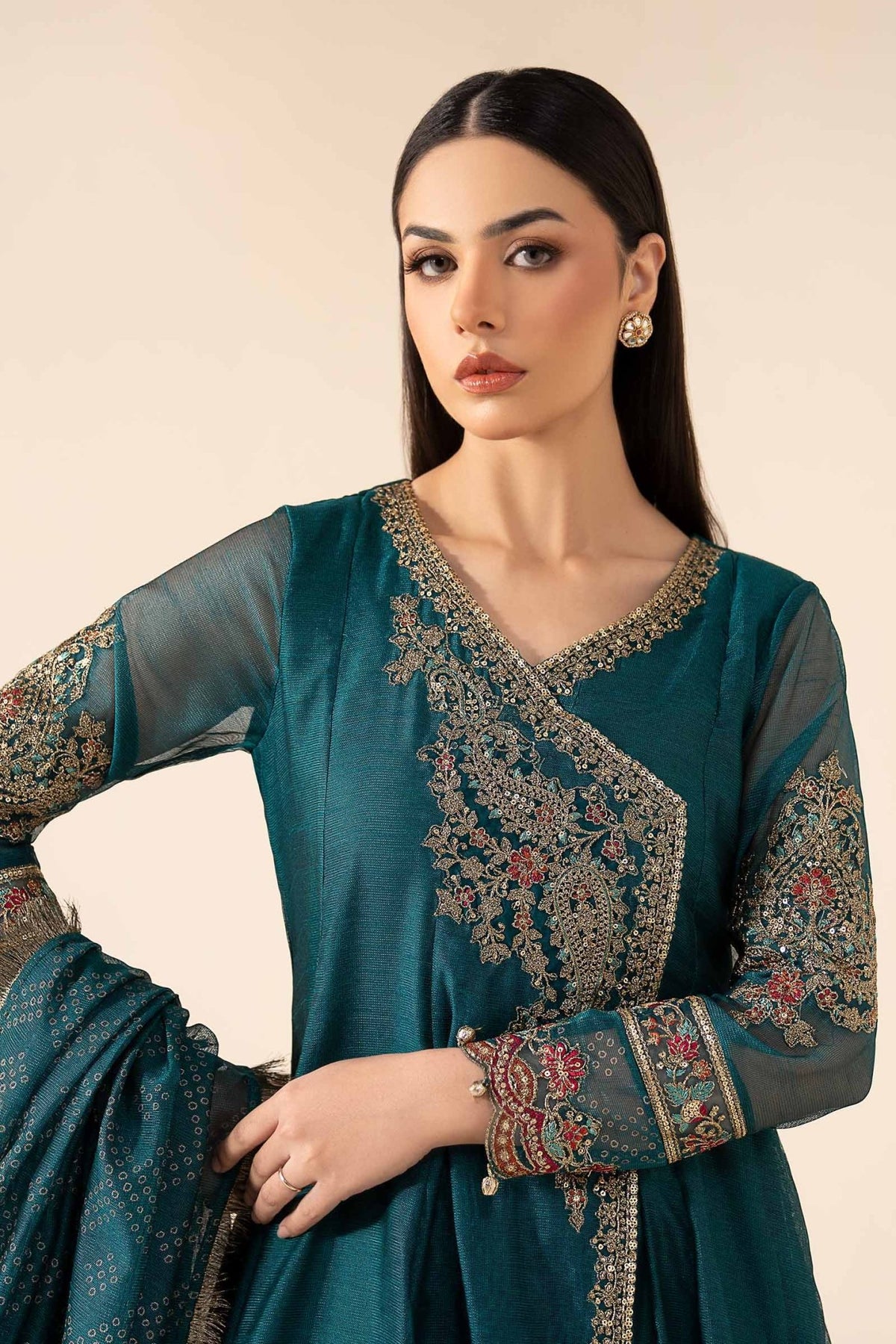 Maria B | RTW | 3 Piece Embroidered Cotton Net Suit-Brand:Maria B-Type:Luxury Pret-Green - House of Maryam- Buy in UK, USA