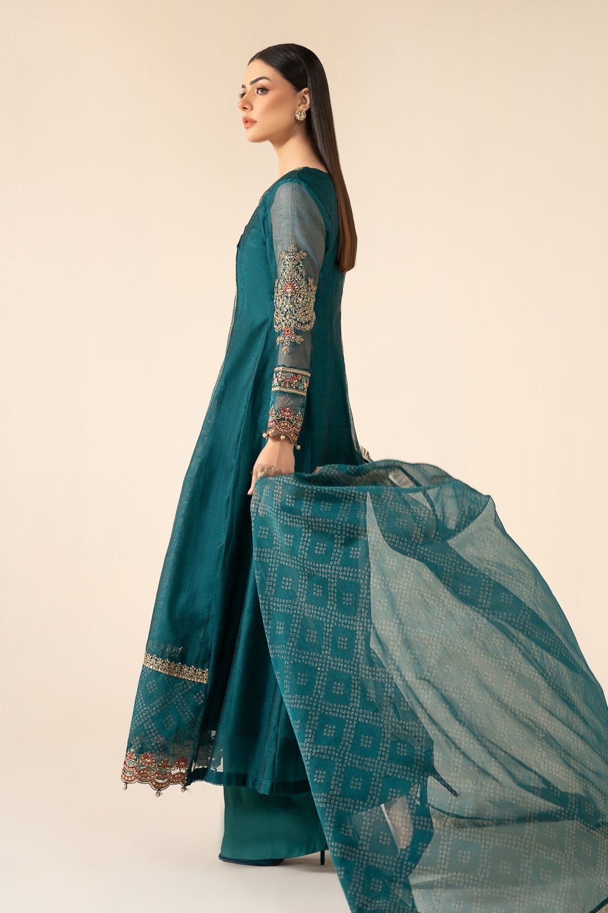 Maria B | RTW | 3 Piece Embroidered Cotton Net Suit-Brand:Maria B-Type:Luxury Pret-Green - House of Maryam- Buy in UK, USA