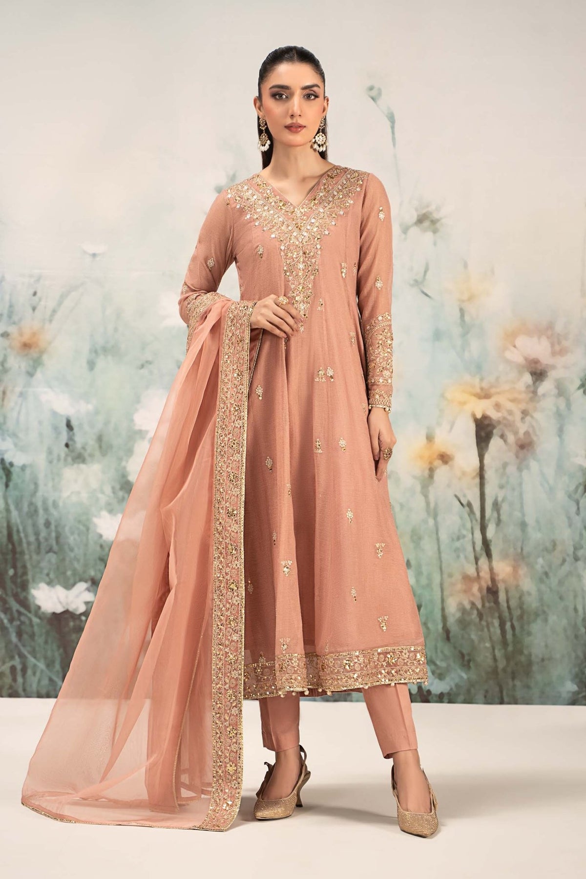 Maria B | RTW | 3 Piece Embroidered Cotton Net Suit-Brand:Maria B-Type:Luxury Pret-Pink - House of Maryam- Buy in UK, USA