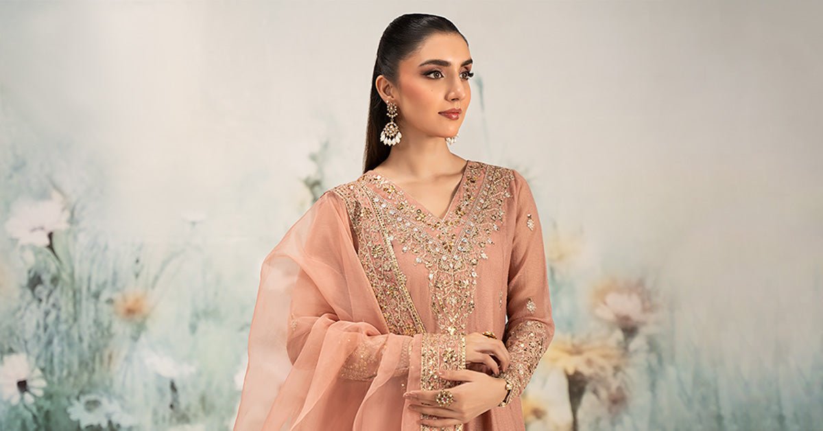 Maria B | RTW | 3 Piece Embroidered Cotton Net Suit-Brand:Maria B-Type:Luxury Pret-Pink - House of Maryam- Buy in UK, USA