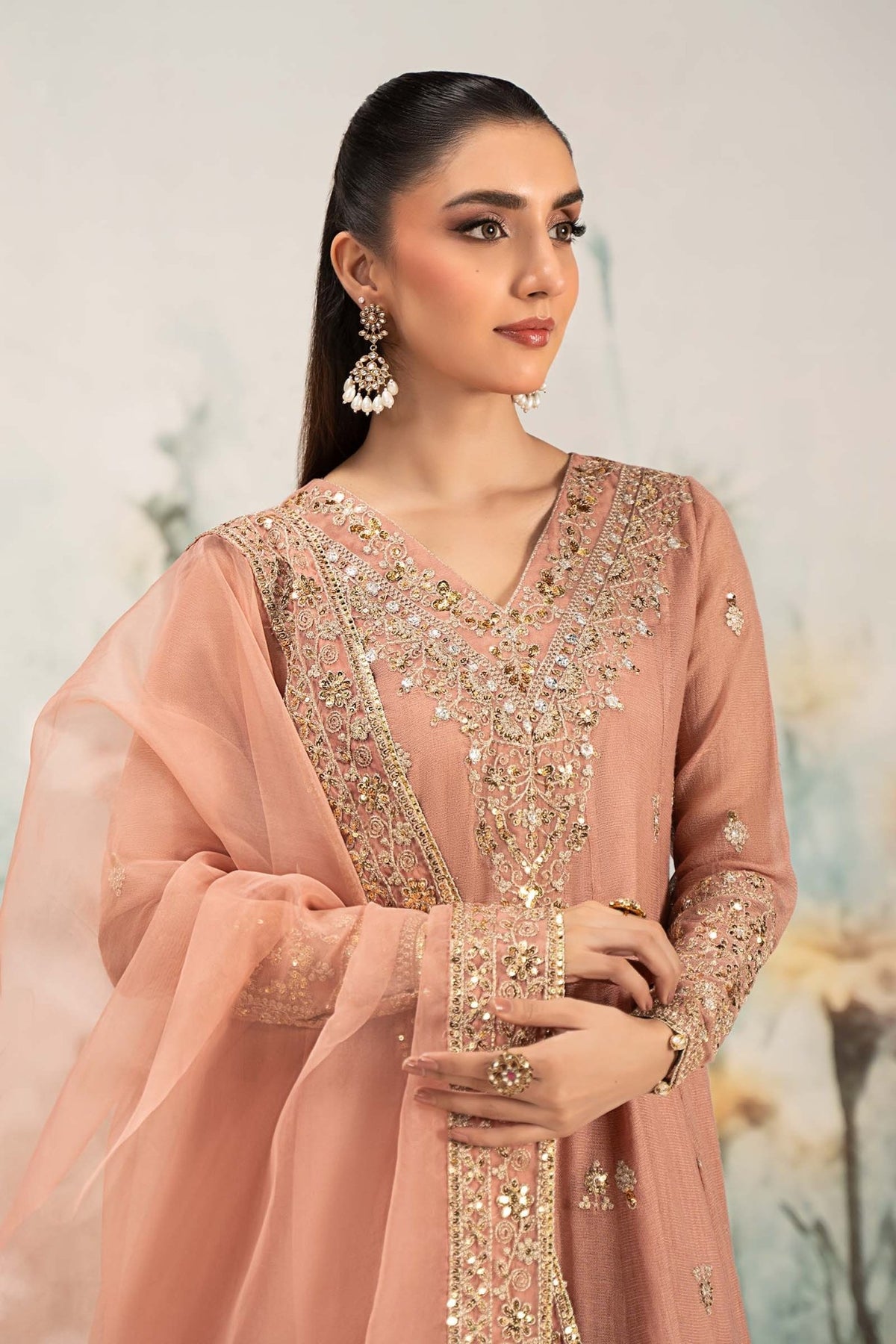 Maria B | RTW | 3 Piece Embroidered Cotton Net Suit-Brand:Maria B-Type:Luxury Pret-Pink - House of Maryam- Buy in UK, USA
