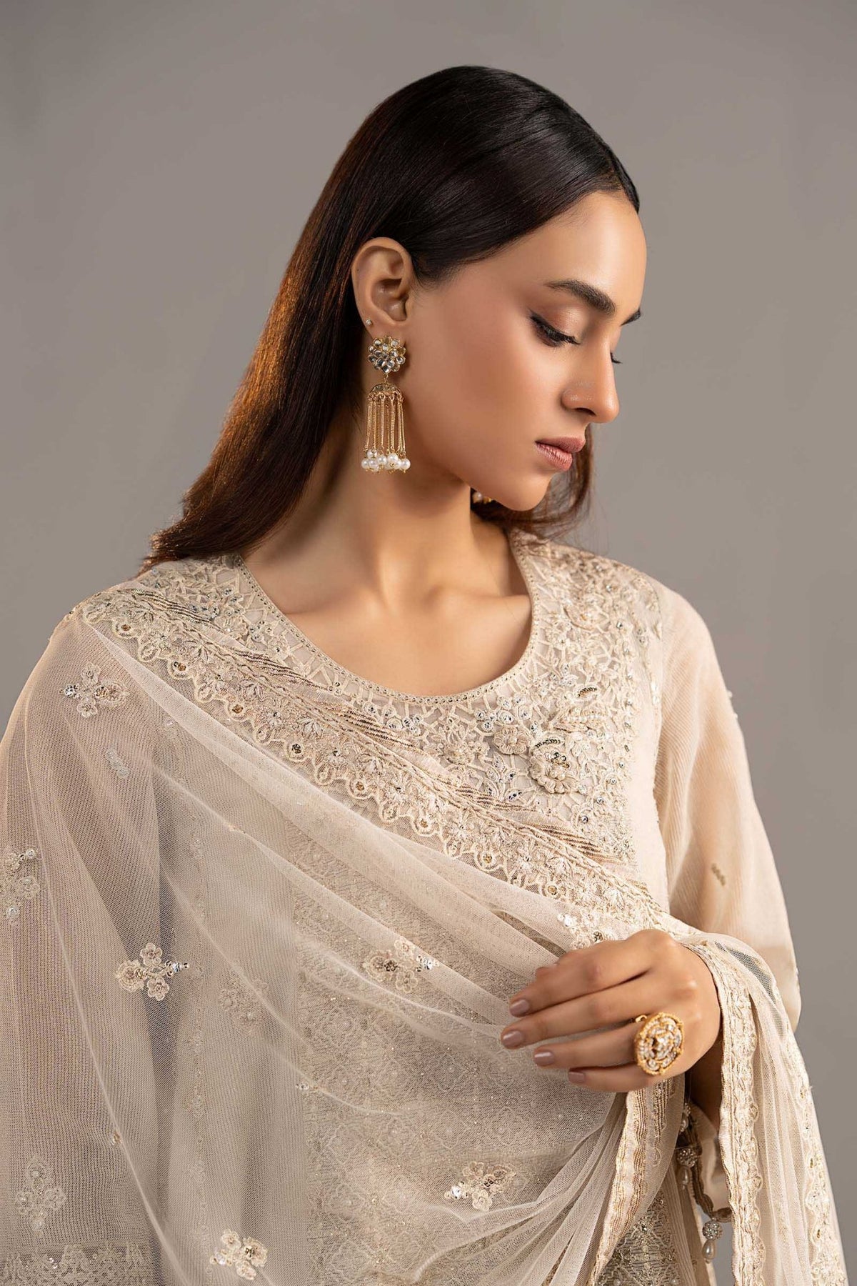 Maria B | RTW | 3 Piece Embroidered Cotton Net Suit-Brand:Maria B-Type:Luxury Formals-White - House of Maryam- Buy in UK, USA