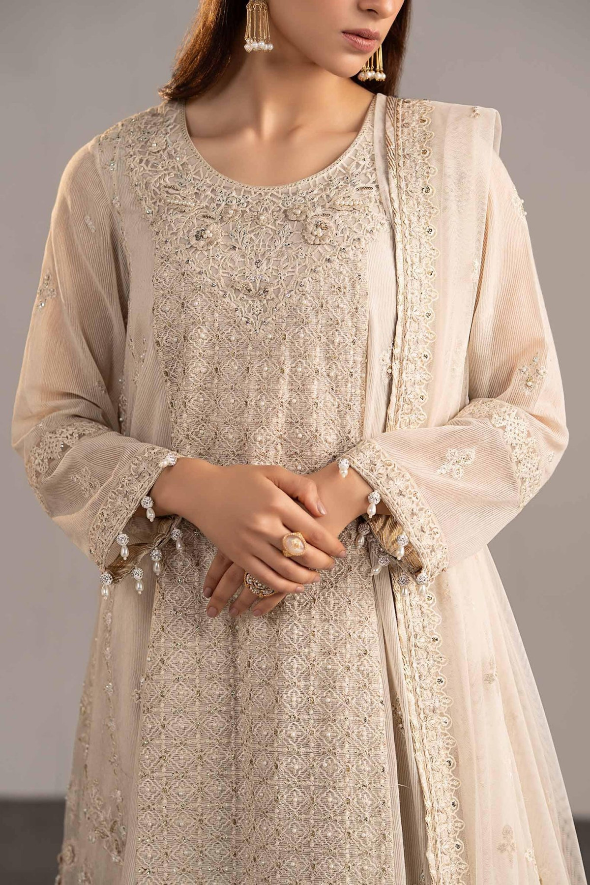 Maria B | RTW | 3 Piece Embroidered Cotton Net Suit-Brand:Maria B-Type:Luxury Formals-White - House of Maryam- Buy in UK, USA