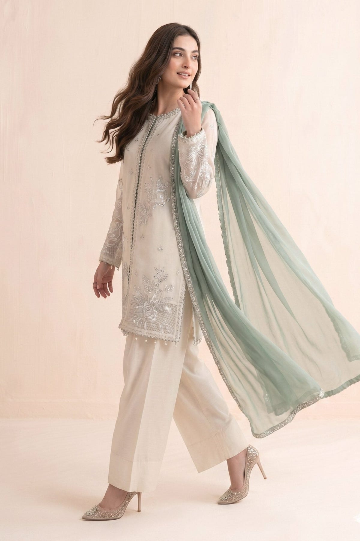 Maria B | RTW | 3 Piece Embroidered Cotton Net Suit-Brand:Maria B-Type:Luxury Pret-White - House of Maryam- Buy in UK, USA