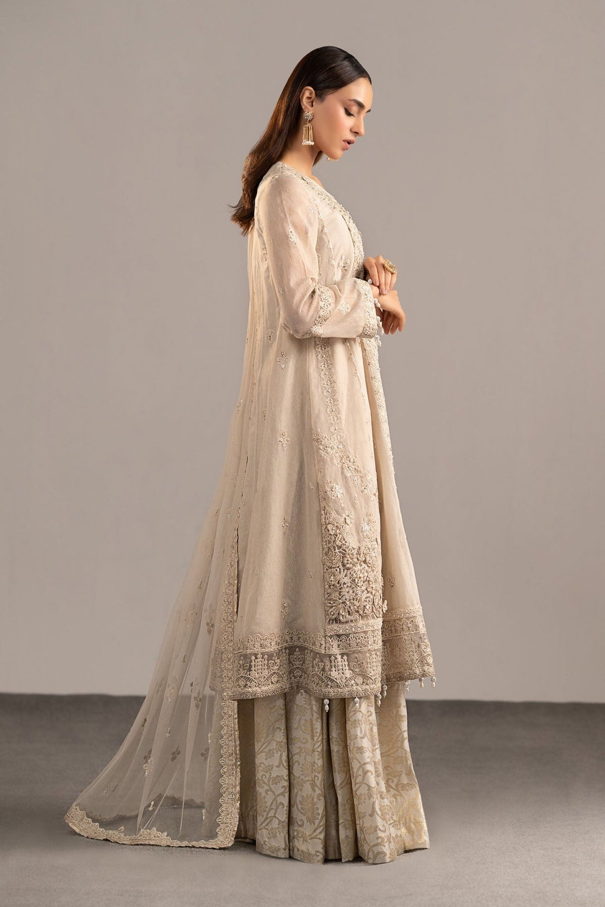 Maria B | RTW | 3 Piece Embroidered Cotton Net Suit-Brand:Maria B-Type:Luxury Formals-White - House of Maryam- Buy in UK, USA