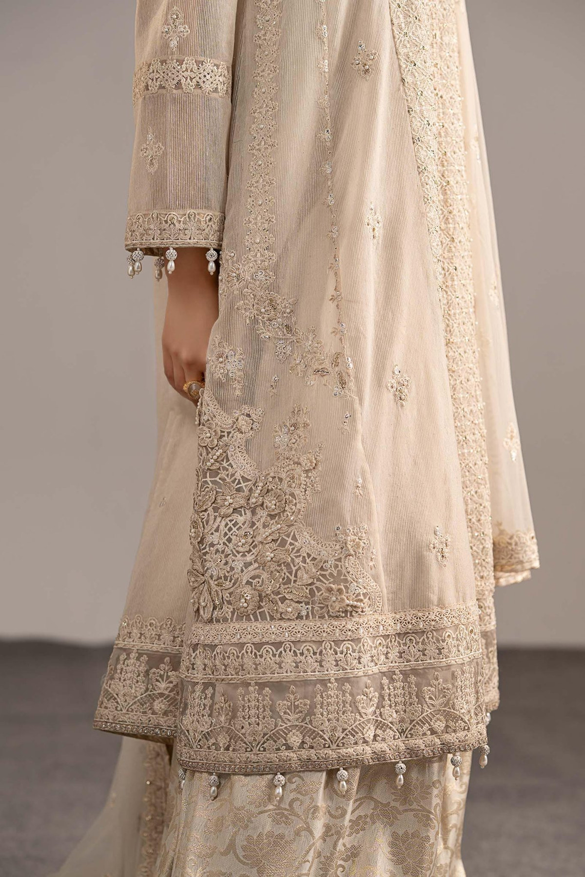 Maria B | RTW | 3 Piece Embroidered Cotton Net Suit-Brand:Maria B-Type:Luxury Formals-White - House of Maryam- Buy in UK, USA