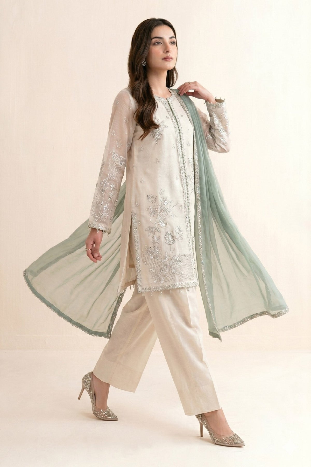Maria B | RTW | 3 Piece Embroidered Cotton Net Suit-Brand:Maria B-Type:Luxury Pret-White - House of Maryam- Buy in UK, USA