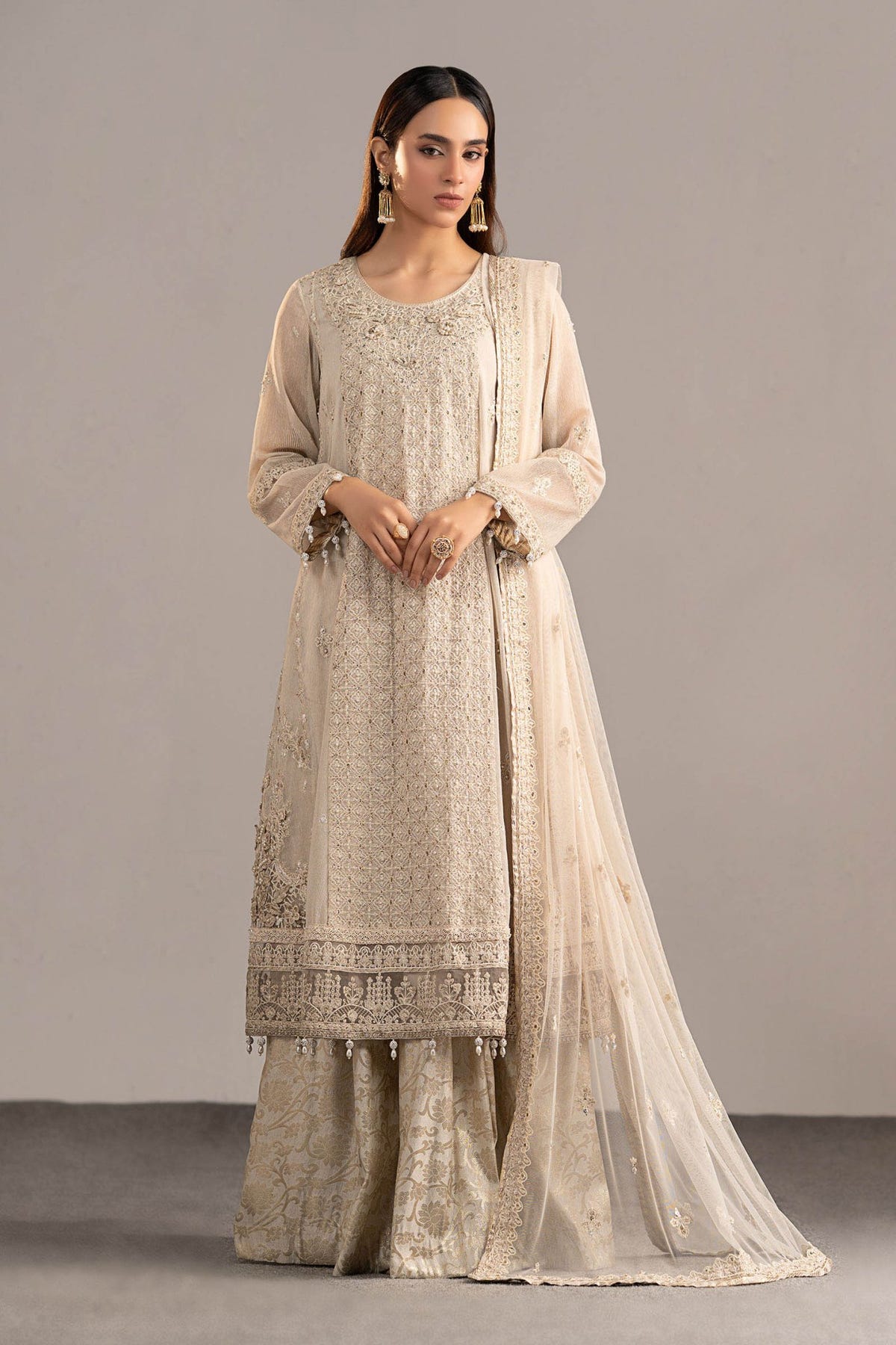 Maria B | RTW | 3 Piece Embroidered Cotton Net Suit-Brand:Maria B-Type:Luxury Formals-White - House of Maryam- Buy in UK, USA