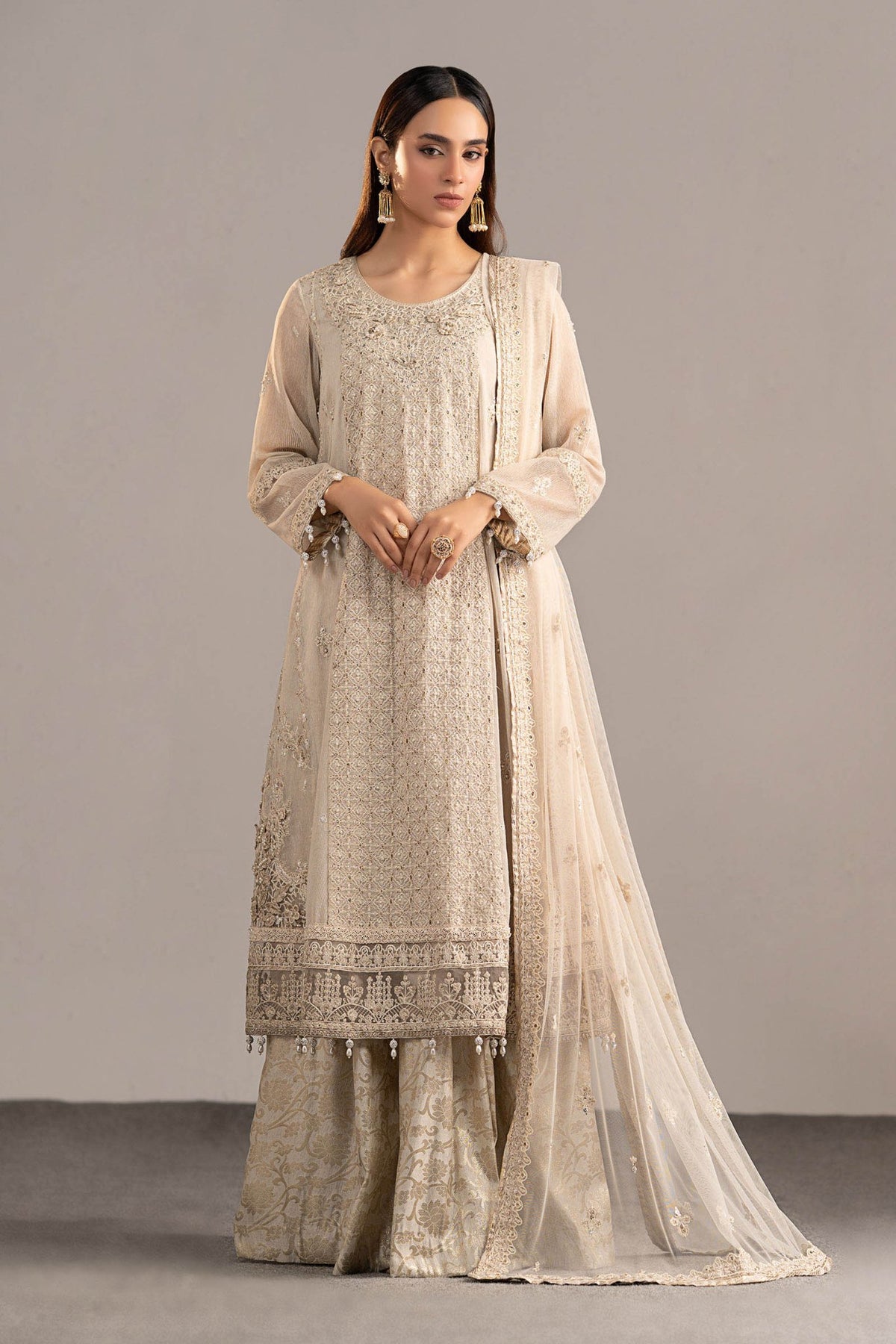 Maria B | RTW | 3 Piece Embroidered Cotton Net Suit-Brand:Maria B-Type:Luxury Formals-White - House of Maryam- Buy in UK, USA