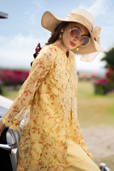 Maria B | RTW | 3 Piece Embroidered Cotton Net Suit-Brand:Maria B-Type:Luxury Pret-Yellow - House of Maryam- Buy in UK, USA