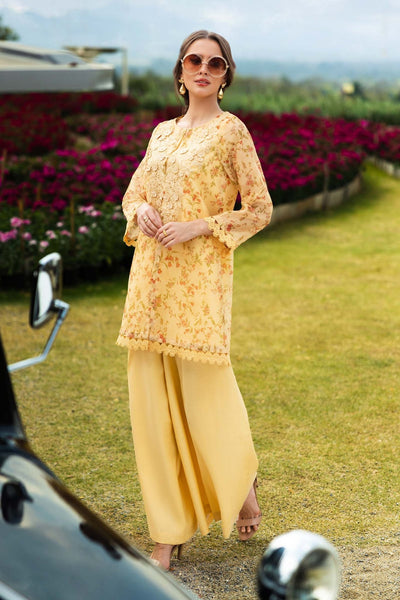 Maria B | RTW | 3 Piece Embroidered Cotton Net Suit-Brand:Maria B-Type:Luxury Pret-Yellow - House of Maryam- Buy in UK, USA