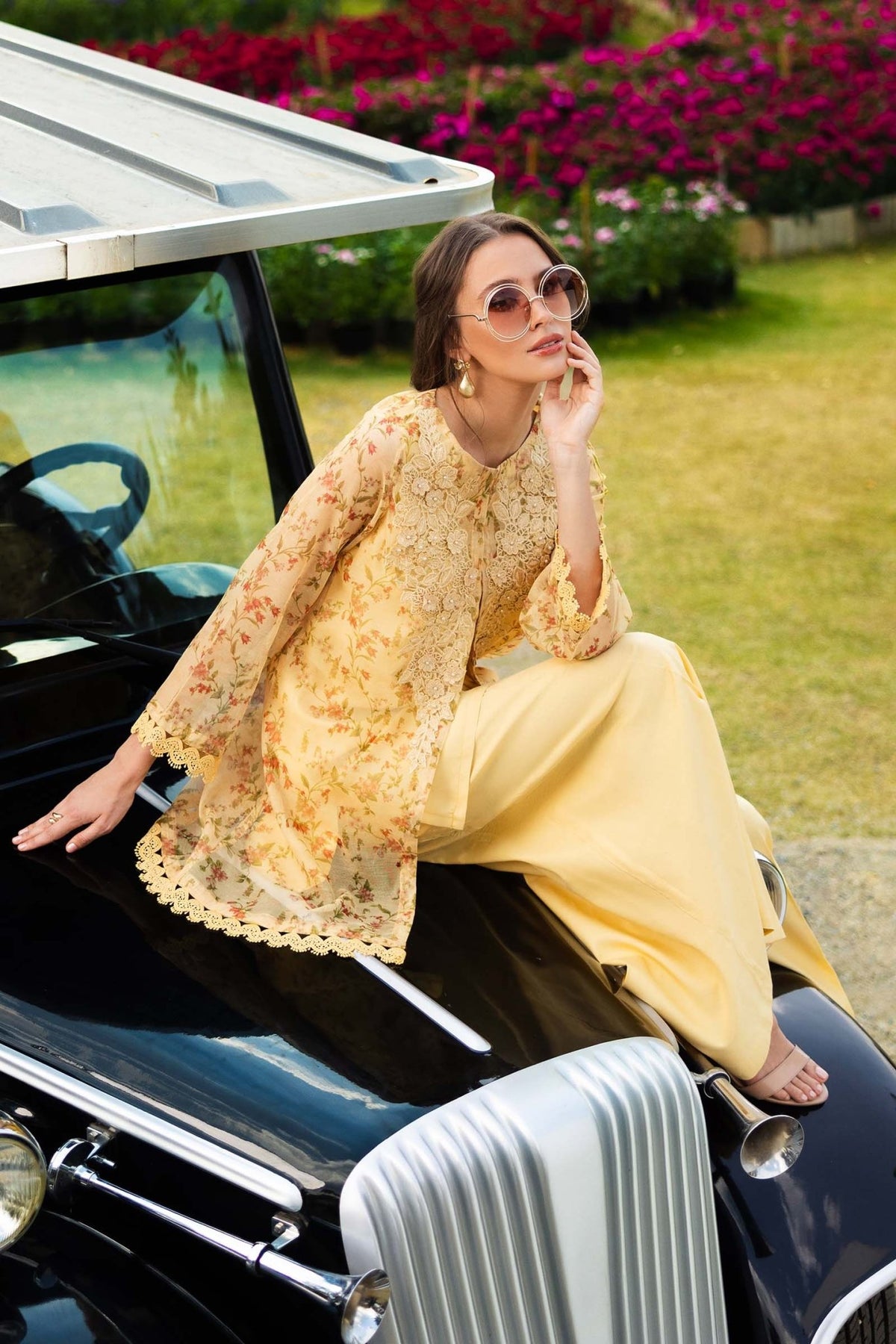 Maria B | RTW | 3 Piece Embroidered Cotton Net Suit-Brand:Maria B-Type:Luxury Pret-Yellow - House of Maryam- Buy in UK, USA