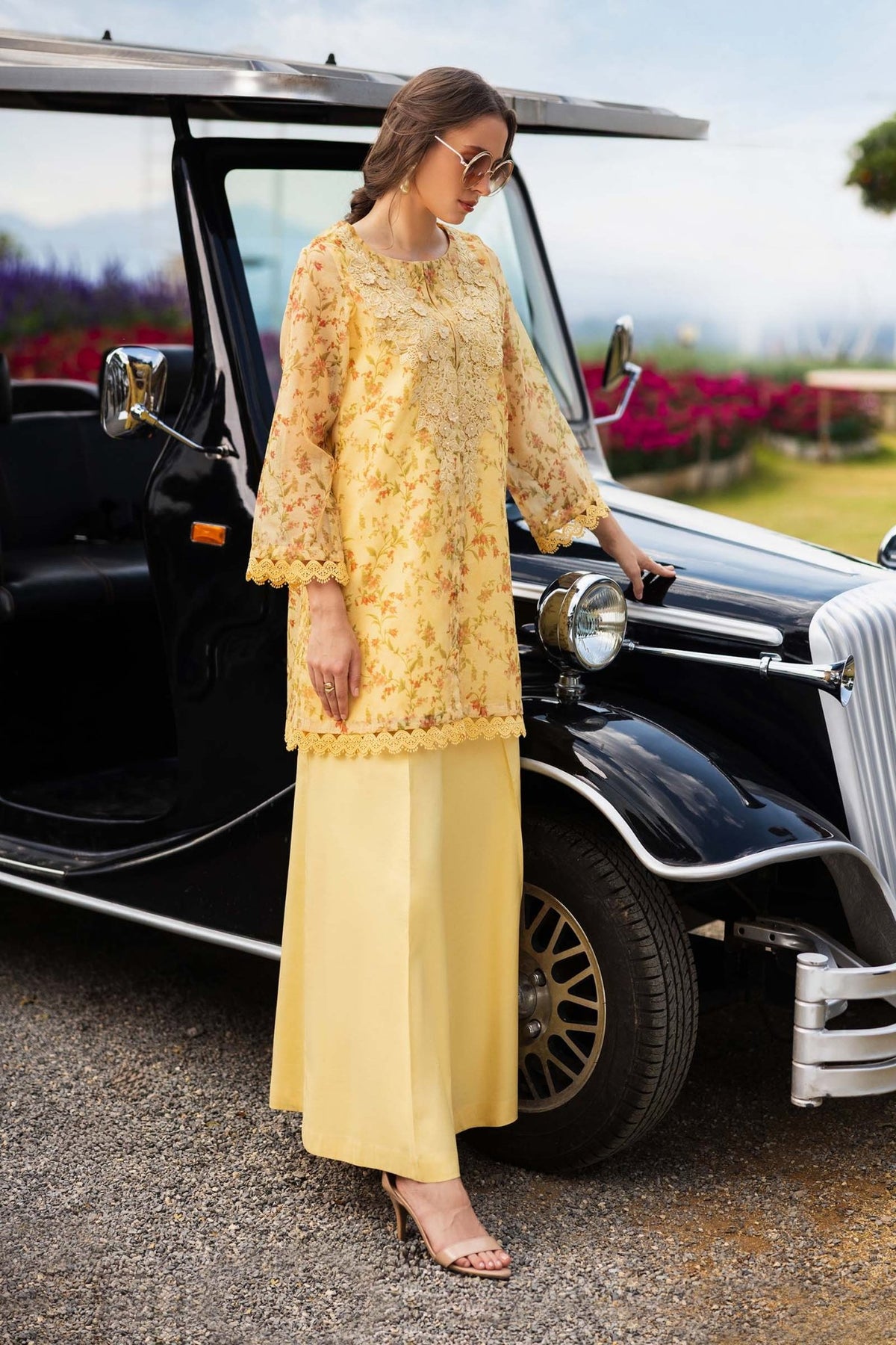 Maria B | RTW | 3 Piece Embroidered Cotton Net Suit-Brand:Maria B-Type:Luxury Pret-Yellow - House of Maryam- Buy in UK, USA