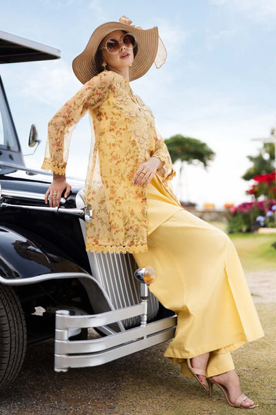 Maria B | RTW | 3 Piece Embroidered Cotton Net Suit-Brand:Maria B-Type:Luxury Pret-Yellow - House of Maryam- Buy in UK, USA