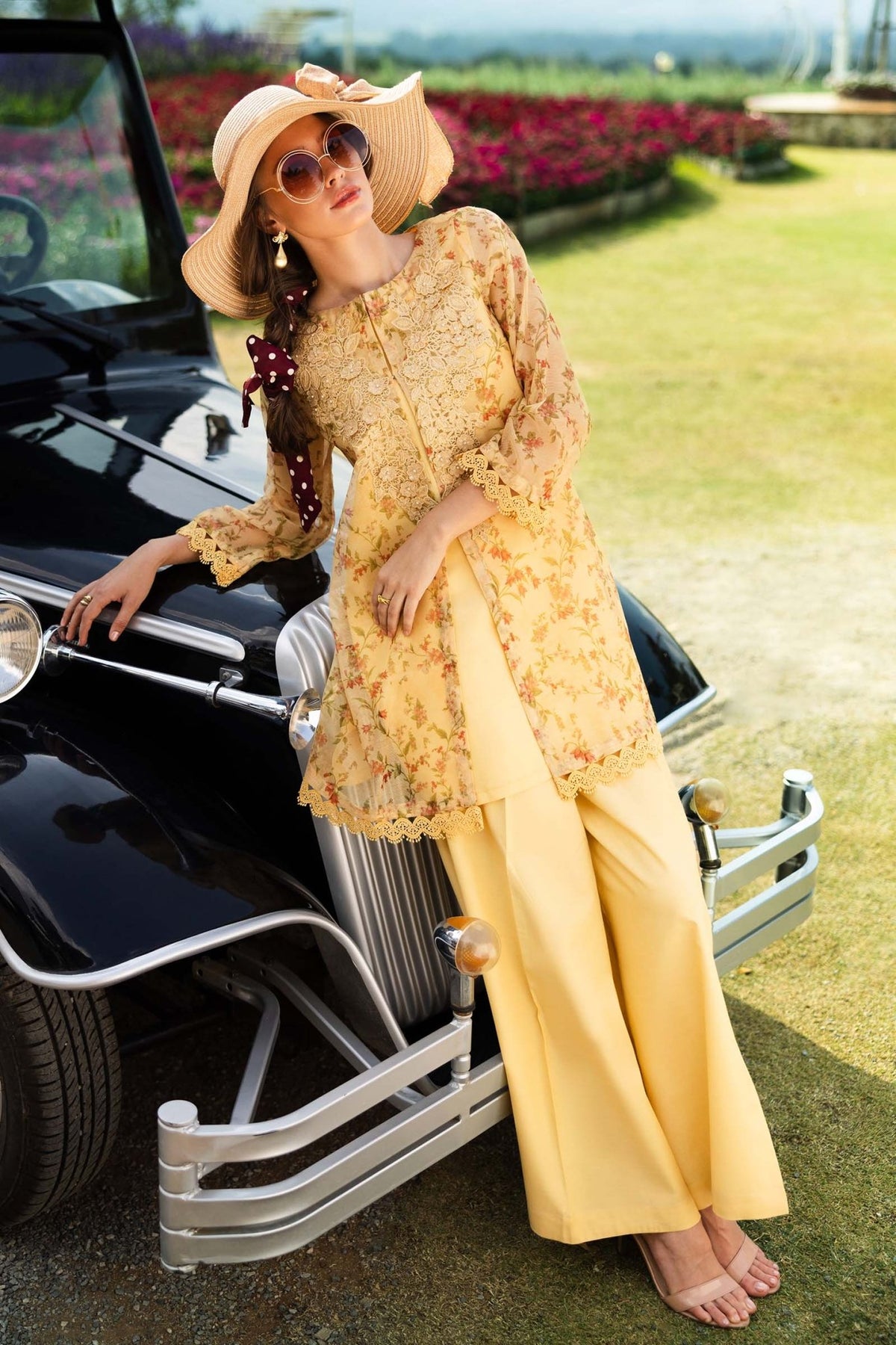 Maria B | RTW | 3 Piece Embroidered Cotton Net Suit-Brand:Maria B-Type:Luxury Pret-Yellow - House of Maryam- Buy in UK, USA
