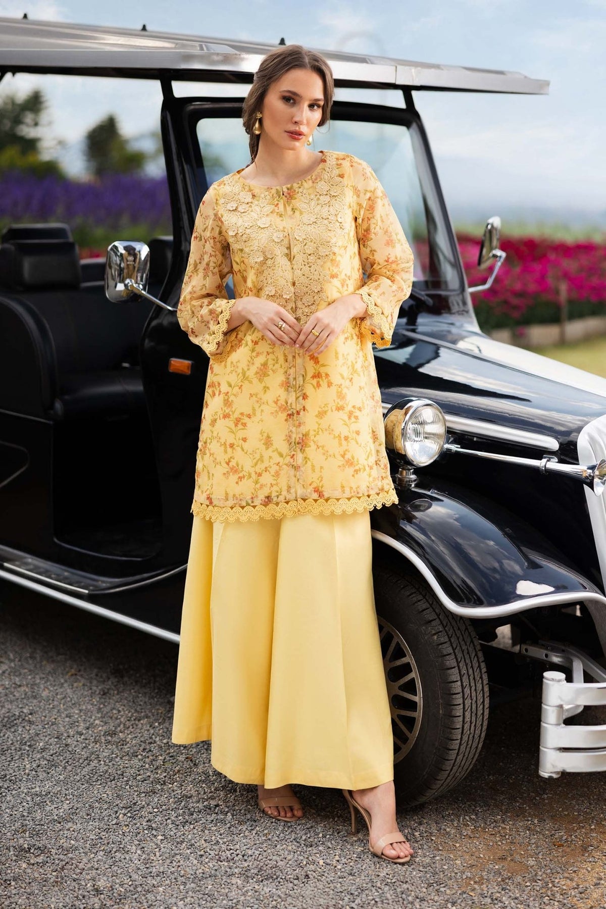 Maria B | RTW | 3 Piece Embroidered Cotton Net Suit-Brand:Maria B-Type:Luxury Pret-Yellow - House of Maryam- Buy in UK, USA