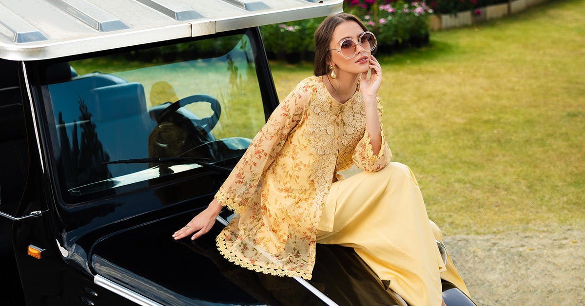 Maria B | RTW | 3 Piece Embroidered Cotton Net Suit-Brand:Maria B-Type:Luxury Pret-Yellow - House of Maryam- Buy in UK, USA