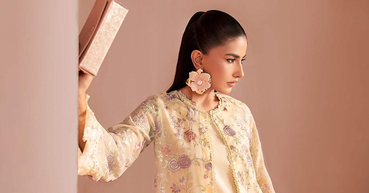 Maria B | RTW | 3 Piece Embroidered Cotton Net Suit-Brand:Maria B-Type:Luxury Pret-Yellow - House of Maryam- Buy in UK, USA
