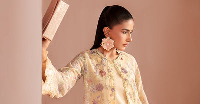 Maria B | RTW | 3 Piece Embroidered Cotton Net Suit-Brand:Maria B-Type:Luxury Pret-Yellow - House of Maryam- Buy in UK, USA