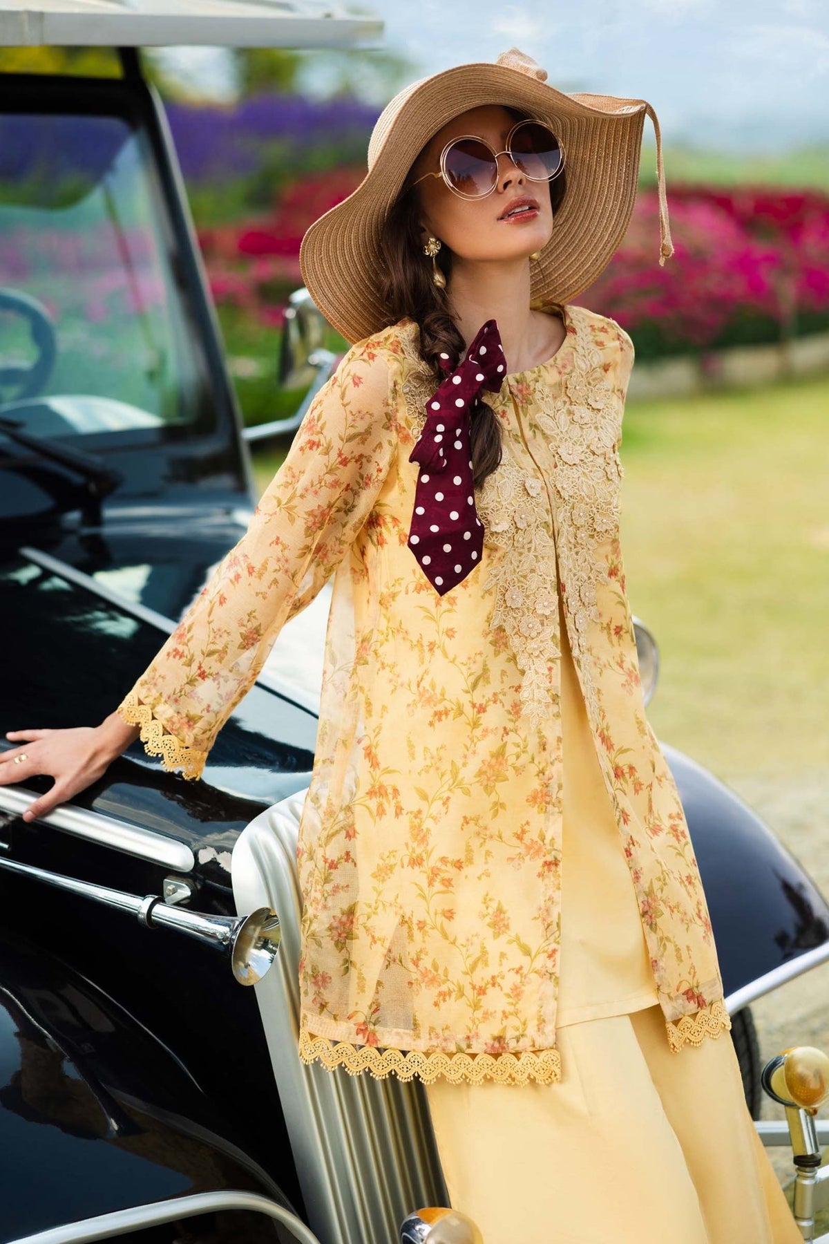 Maria B | RTW | 3 Piece Embroidered Cotton Net Suit-Brand:Maria B-Type:Luxury Pret-Yellow - House of Maryam- Buy in UK, USA