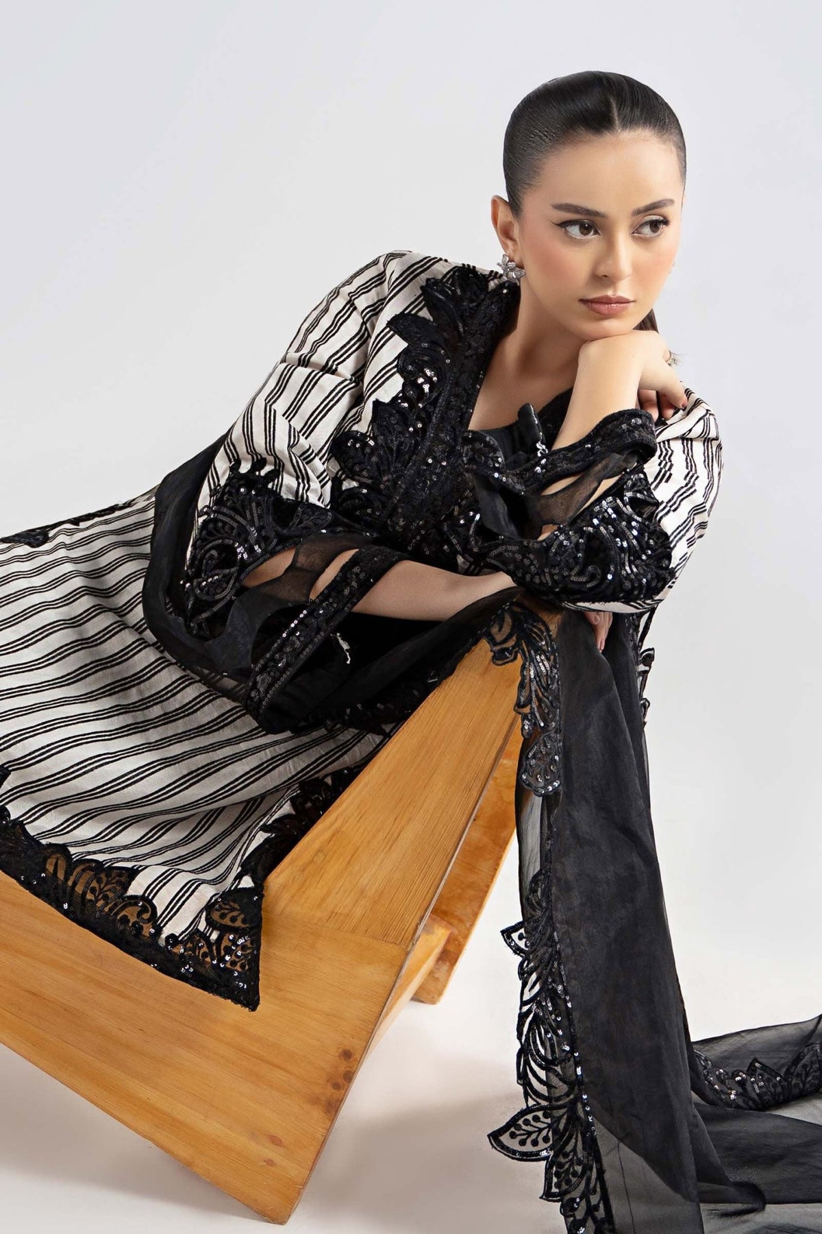 Maria B | RTW | 3 Piece Embroidered Cotton Velvet Suit-Brand:Maria B-Type:Luxury Pret-Black - House of Maryam- Buy in UK, USA