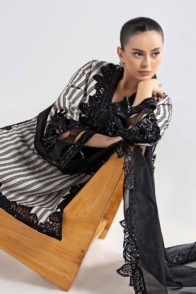 Maria B | RTW | 3 Piece Embroidered Cotton Velvet Suit-Brand:Maria B-Type:Luxury Pret-Black - House of Maryam- Buy in UK, USA