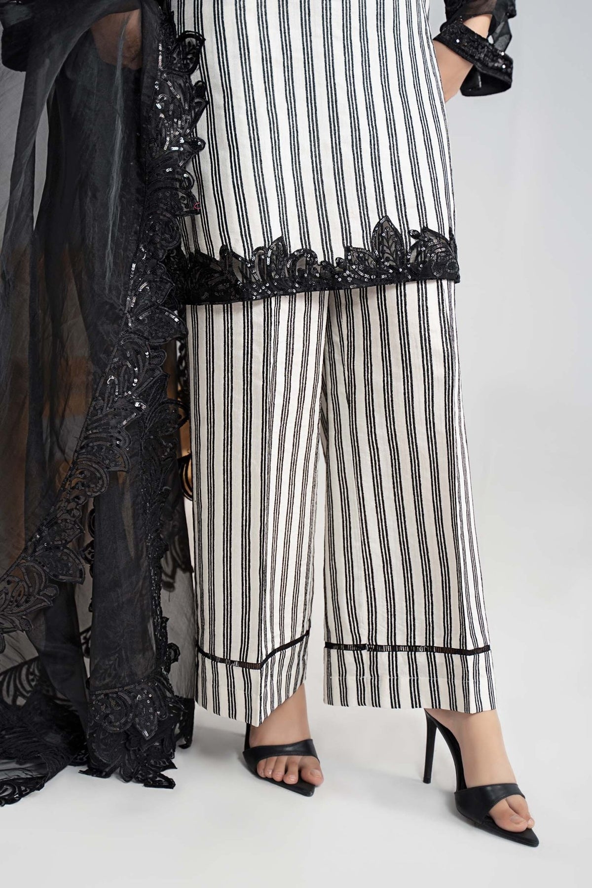 Maria B | RTW | 3 Piece Embroidered Cotton Velvet Suit-Brand:Maria B-Type:Luxury Pret-Black - House of Maryam- Buy in UK, USA