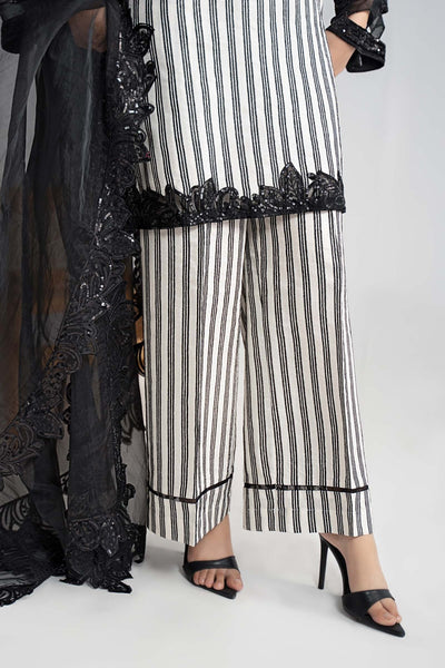 Maria B | RTW | 3 Piece Embroidered Cotton Velvet Suit-Brand:Maria B-Type:Luxury Pret-Black - House of Maryam- Buy in UK, USA