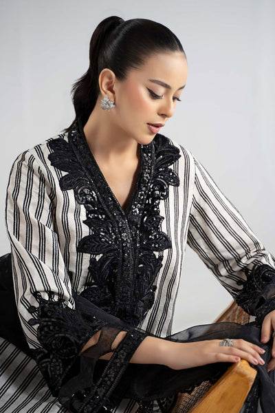 Maria B | RTW | 3 Piece Embroidered Cotton Velvet Suit-Brand:Maria B-Type:Luxury Pret-Black - House of Maryam- Buy in UK, USA