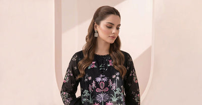 Maria B | RTW | 3 Piece Embroidered Dobby Jacquard Suit-Brand:Maria B-Type:Luxury Pret-Black - House of Maryam- Buy in UK, USA