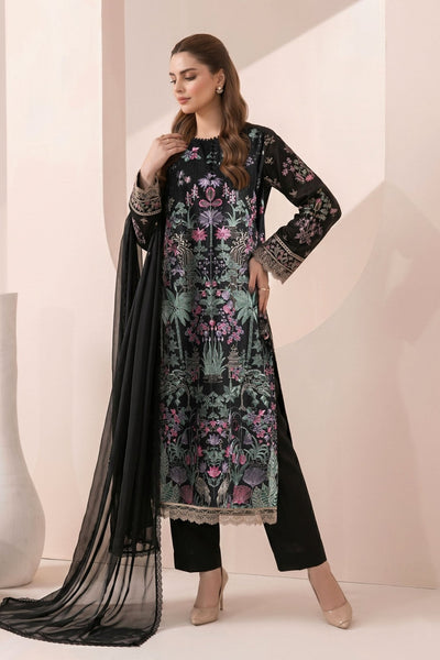 Maria B | RTW | 3 Piece Embroidered Dobby Jacquard Suit-Brand:Maria B-Type:Luxury Pret-Black - House of Maryam- Buy in UK, USA