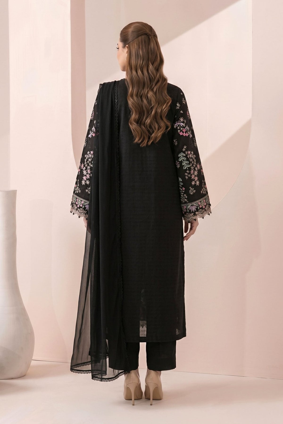 Maria B | RTW | 3 Piece Embroidered Dobby Jacquard Suit-Brand:Maria B-Type:Luxury Pret-Black - House of Maryam- Buy in UK, USA