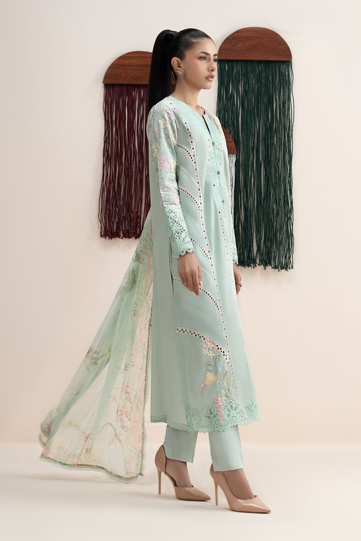 Maria B | RTW | 3 Piece Embroidered Dobby Jacquard Suit-Brand:Maria B-Type:Luxury Pret-Green - House of Maryam- Buy in UK, USA