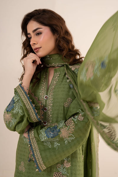 Maria B | RTW | 3 Piece Embroidered Dobby Jacquard Suit-Brand:Maria B-Type:Luxury Pret-Green - House of Maryam- Buy in UK, USA