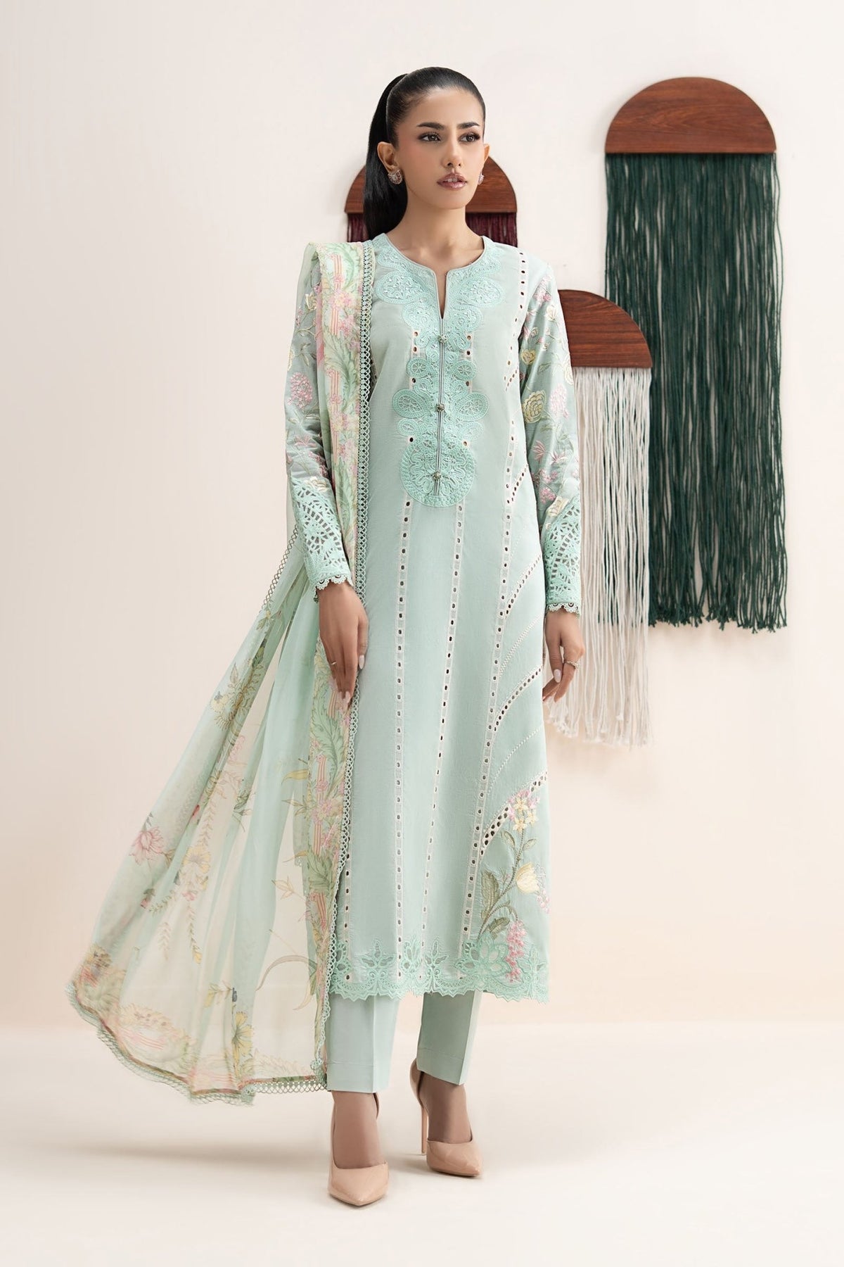 Maria B | RTW | 3 Piece Embroidered Dobby Jacquard Suit-Brand:Maria B-Type:Luxury Pret-Green - House of Maryam- Buy in UK, USA