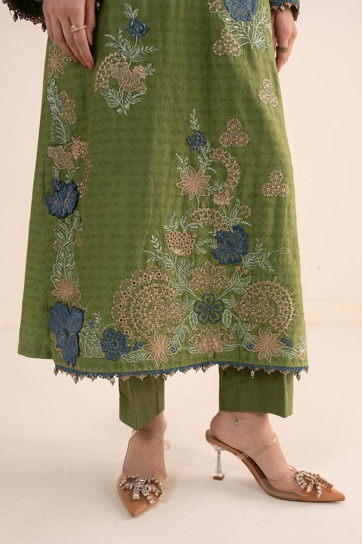 Maria B | RTW | 3 Piece Embroidered Dobby Jacquard Suit-Brand:Maria B-Type:Luxury Pret-Green - House of Maryam- Buy in UK, USA