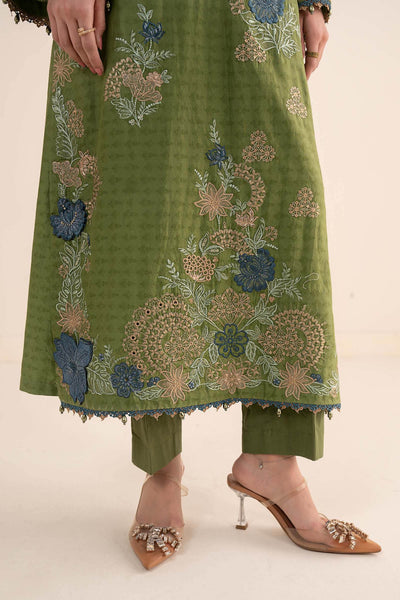 Maria B | RTW | 3 Piece Embroidered Dobby Jacquard Suit-Brand:Maria B-Type:Luxury Pret-Green - House of Maryam- Buy in UK, USA