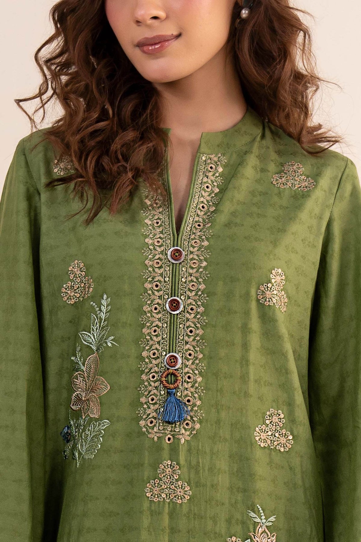 Maria B | RTW | 3 Piece Embroidered Dobby Jacquard Suit-Brand:Maria B-Type:Luxury Pret-Green - House of Maryam- Buy in UK, USA