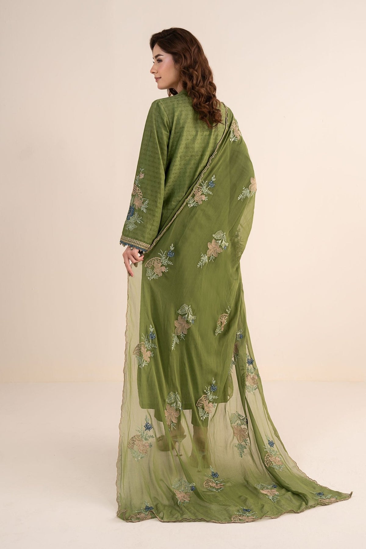 Maria B | RTW | 3 Piece Embroidered Dobby Jacquard Suit-Brand:Maria B-Type:Luxury Pret-Green - House of Maryam- Buy in UK, USA