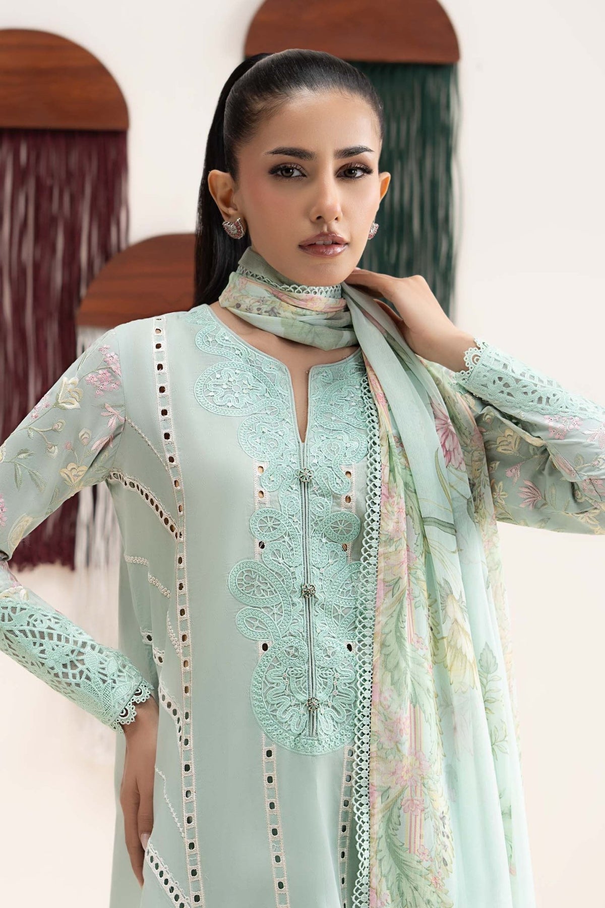 Maria B | RTW | 3 Piece Embroidered Dobby Jacquard Suit-Brand:Maria B-Type:Luxury Pret-Green - House of Maryam- Buy in UK, USA