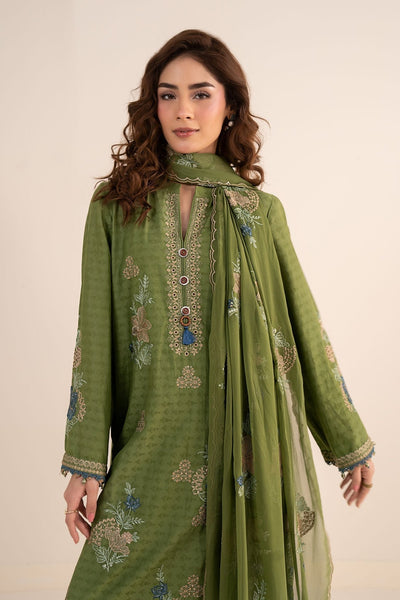 Maria B | RTW | 3 Piece Embroidered Dobby Jacquard Suit-Brand:Maria B-Type:Luxury Pret-Green - House of Maryam- Buy in UK, USA
