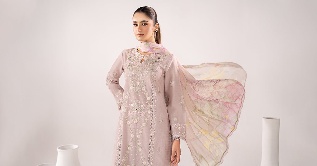 Maria B | RTW | 3 Piece Embroidered Dobby Jacquard Suit-Brand:Maria B-Type:Luxury Pret-Purple - House of Maryam- Buy in UK, USA