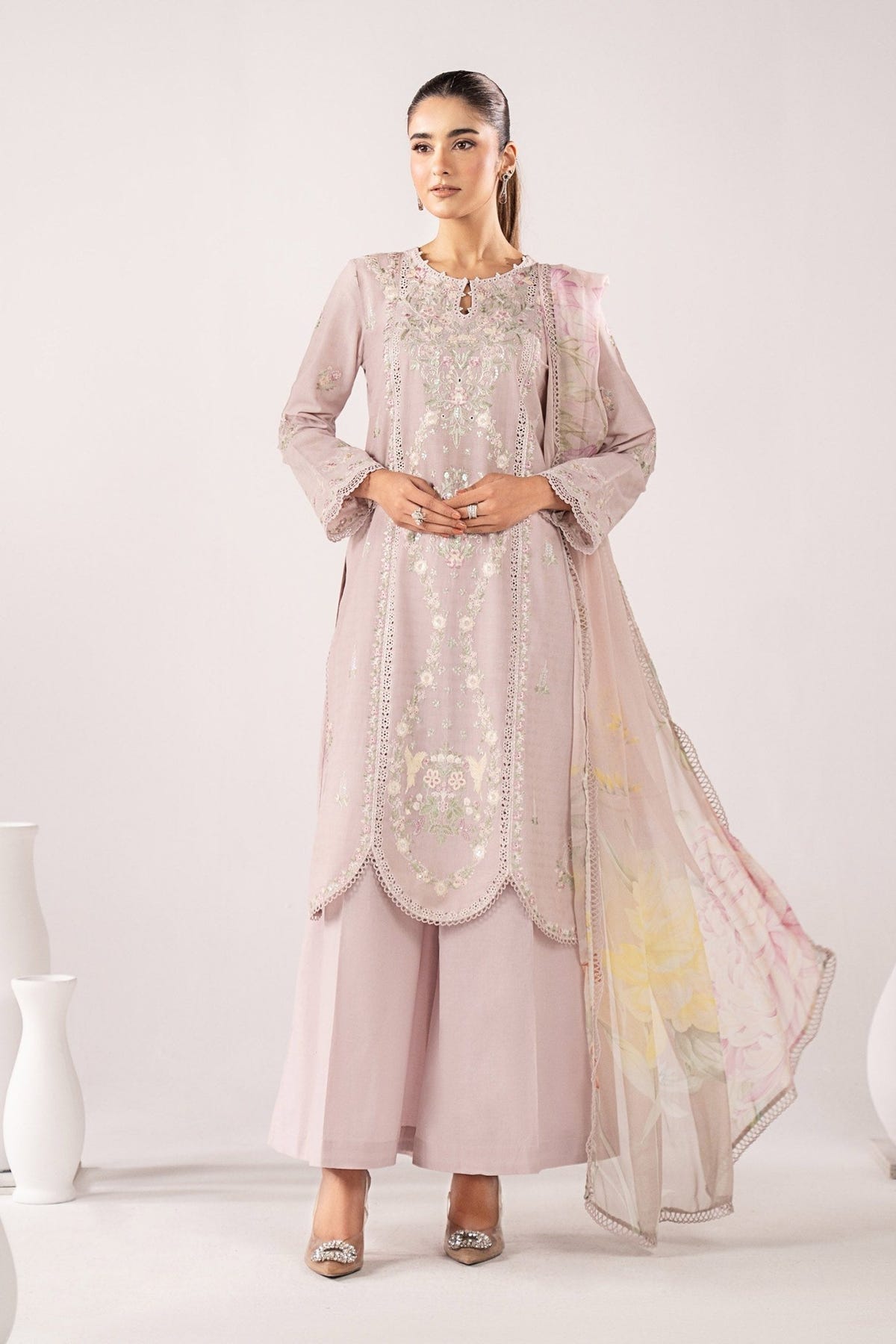 Maria B | RTW | 3 Piece Embroidered Dobby Jacquard Suit-Brand:Maria B-Type:Luxury Pret-Purple - House of Maryam- Buy in UK, USA