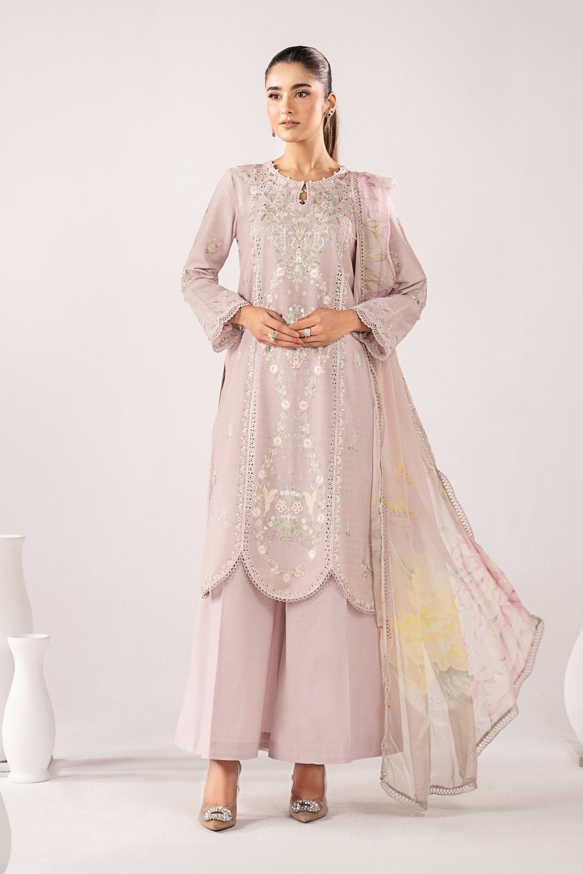 Maria B | RTW | 3 Piece Embroidered Dobby Jacquard Suit-Brand:Maria B-Type:Luxury Pret-Purple - House of Maryam- Buy in UK, USA