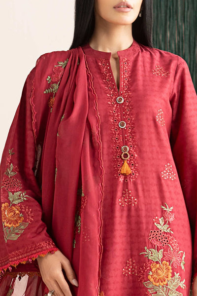 Maria B | RTW | 3 Piece Embroidered Dobby Jacquard Suit-Brand:Maria B-Type:Luxury Pret-Red - House of Maryam- Buy in UK, USA