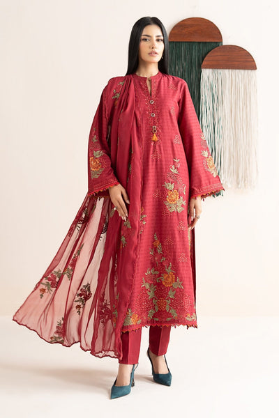 Maria B | RTW | 3 Piece Embroidered Dobby Jacquard Suit-Brand:Maria B-Type:Luxury Pret-Red - House of Maryam- Buy in UK, USA