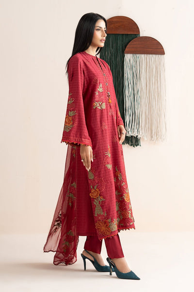 Maria B | RTW | 3 Piece Embroidered Dobby Jacquard Suit-Brand:Maria B-Type:Luxury Pret-Red - House of Maryam- Buy in UK, USA